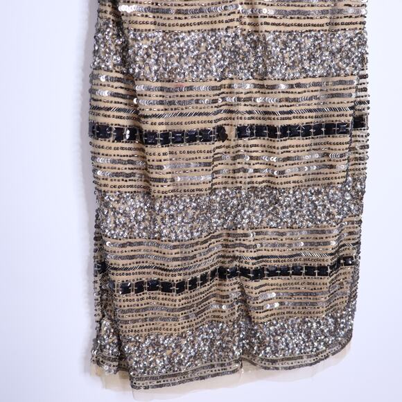 CACHÉ Y2K Sequin Beaded Mini Dress Sleeveless Illusion Stripe Cocktail Women's 0 - Picture 6 of 9
